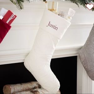 Scroll Quilted Velvet Stocking (Ivory)